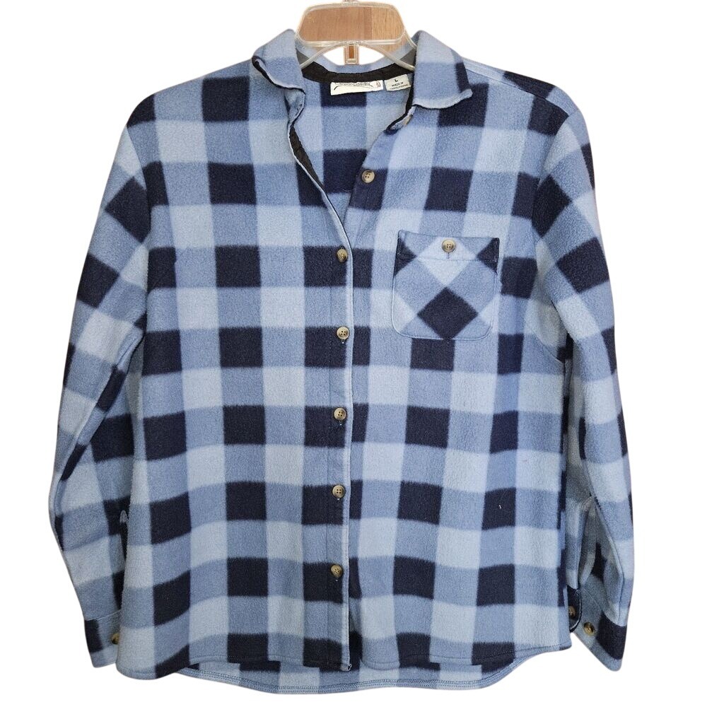 Women's Large Blue and Navy Buffalo Plaid Fleece shirt jacket BY‎ Canyon Guide L